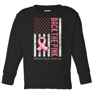 Back The Pink Breast Cancer Awareness Us Flag Toddler Long Sleeve Shirt