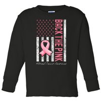 Back The Pink Breast Cancer Awareness Us Flag Toddler Long Sleeve Shirt