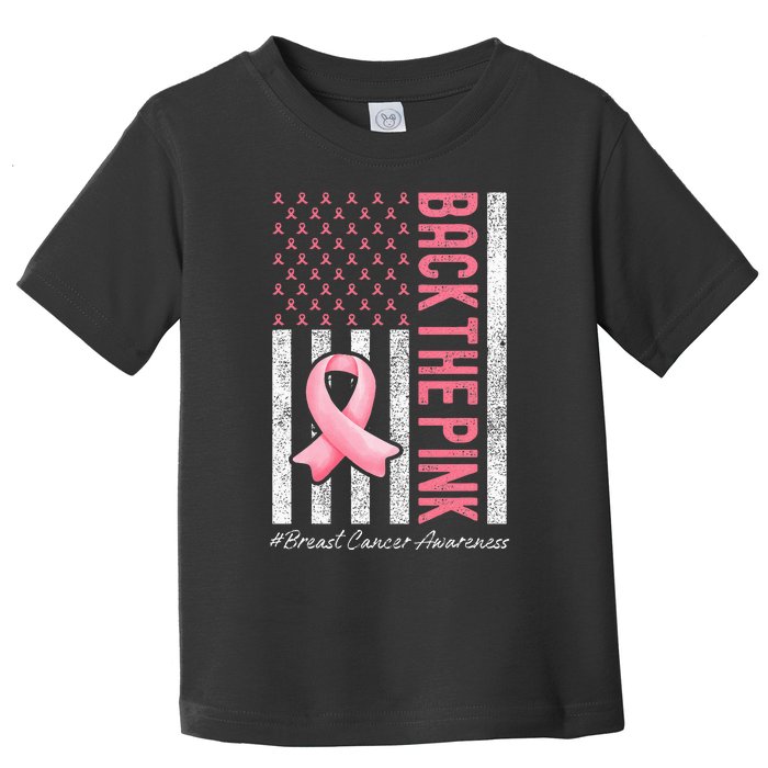 Back The Pink Breast Cancer Awareness Us Flag Toddler T-Shirt