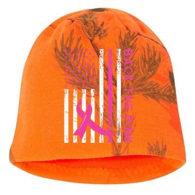 Back The Pink Ribbon Flag Breast Cancer Warrior Kati - Camo Knit Beanie