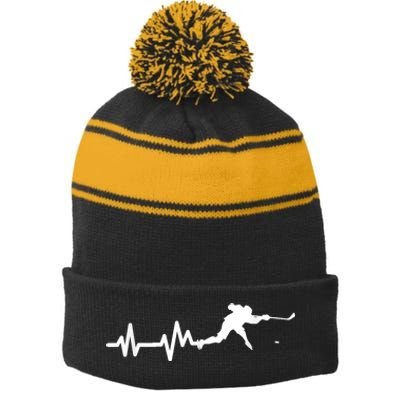 Born To Play Hockey Game Gifts Stripe Pom Pom Beanie