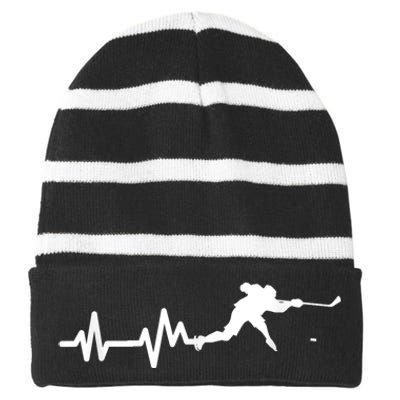 Born To Play Hockey Game Gifts Striped Beanie with Solid Band