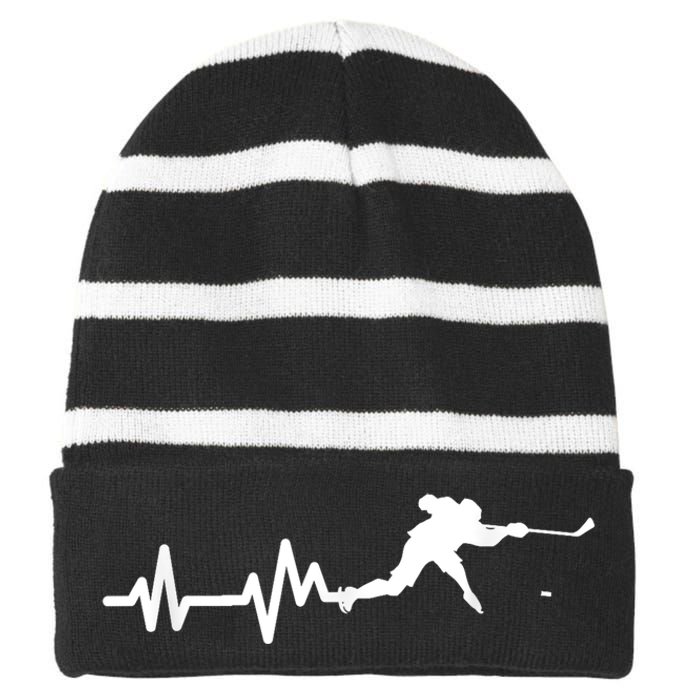 Born To Play Hockey Game Gifts Striped Beanie with Solid Band