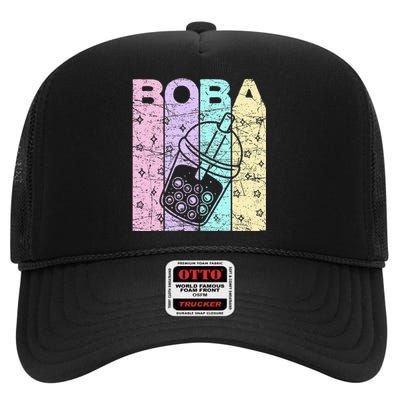 Boba Tea Pastel Bubble Tea Lover Retro High Crown Mesh Back Trucker Hat