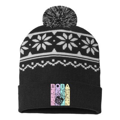 Boba Tea Pastel Bubble Tea Lover Retro USA-Made Snowflake Beanie