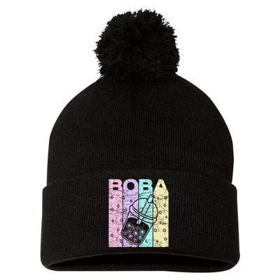 Boba Tea Pastel Bubble Tea Lover Retro Pom Pom 12in Knit Beanie