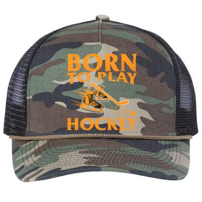 Born To Play Hockey Vintage Ice Hockey Player Gift Great Gift Retro Rope Trucker Hat Cap