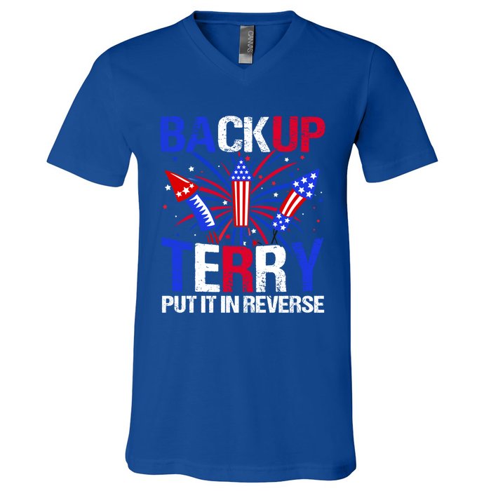 Backup Terry Put It In Reverse Funny 4th Of July Patriotic Meaningful Gift V-Neck T-Shirt