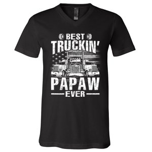 Best Truckin Papaw Ever Usa Flag V-Neck T-Shirt