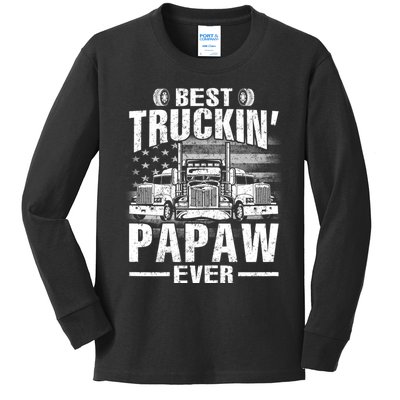 Best Truckin Papaw Ever Usa Flag Kids Long Sleeve Shirt