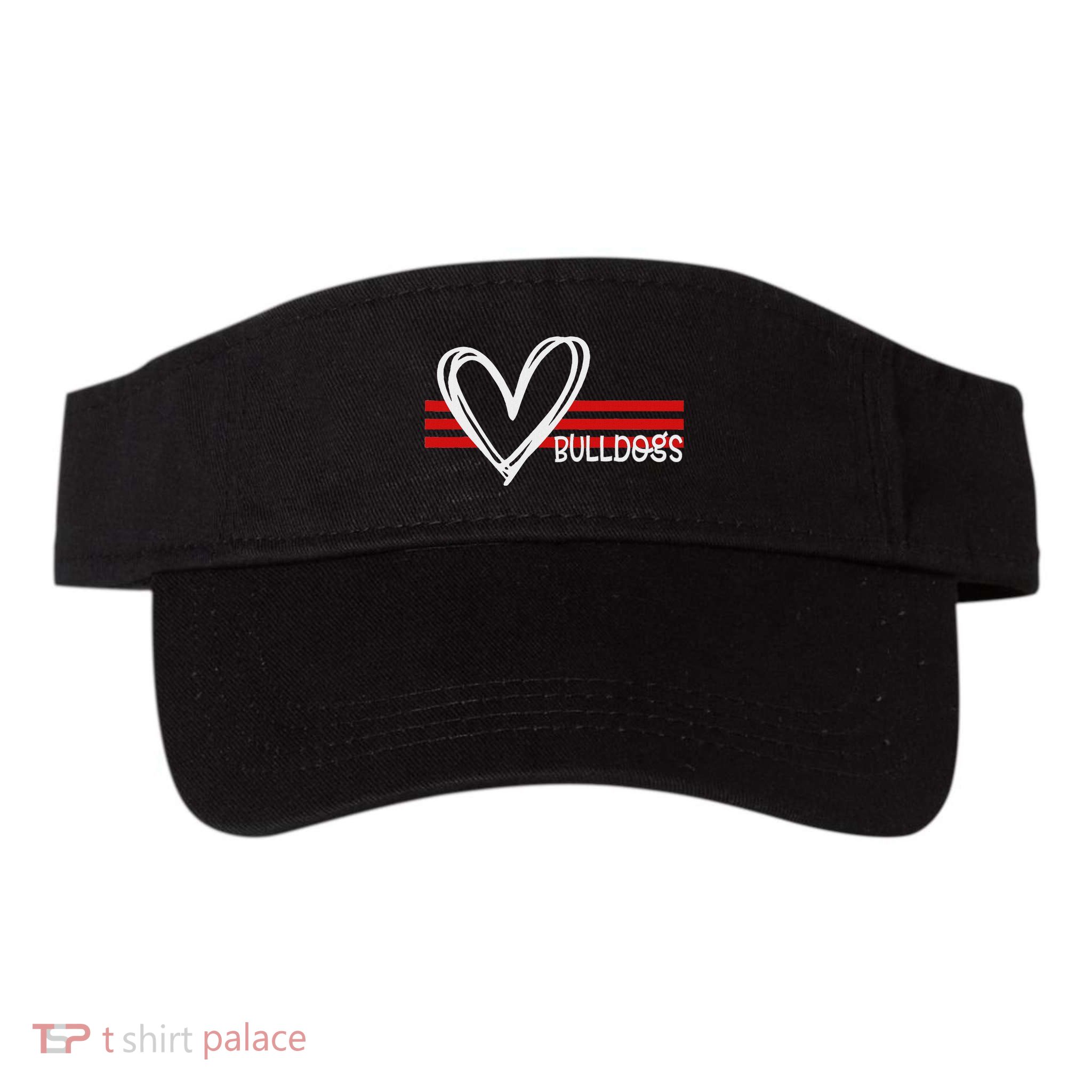Bulldogs Team Pride School Spirit White Red Hear Valucap Bio-Washed Visor