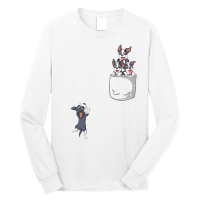 Boston Terrier Pocket Long Sleeve Shirt