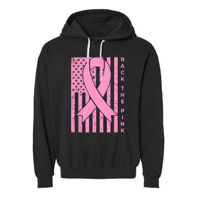 Back The Pink Breast Cancer Awareness Flag Women Men Garment-Dyed Fleece Hoodie