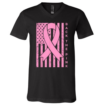 Back The Pink Breast Cancer Awareness Flag Women Men V-Neck T-Shirt