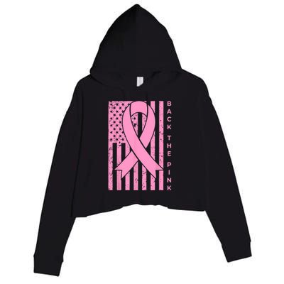 Back The Pink Breast Cancer Awareness Flag Women Men Crop Fleece Hoodie