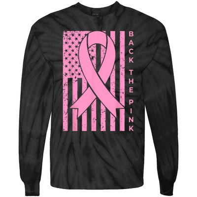 Back The Pink Breast Cancer Awareness Flag Women Men Tie-Dye Long Sleeve Shirt