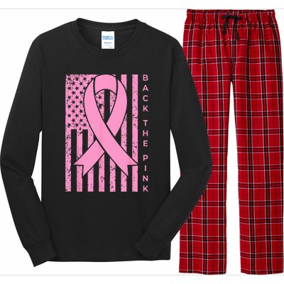 Back The Pink Breast Cancer Awareness Flag Long Sleeve Pajama Set