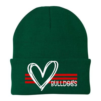 Bulldogs Team Pride School Spirit White Red Heart Knit Cap Winter Beanie