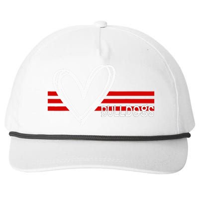 Bulldogs Team Pride School Spirit White Red Heart Snapback Five-Panel Rope Hat