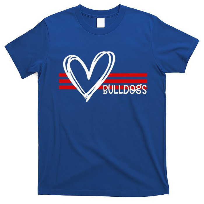 Bulldogs Team Pride School Spirit White Red Heart T-Shirt