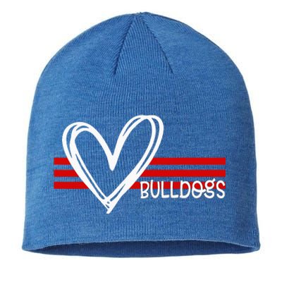 Bulldogs Team Pride School Spirit White Red Heart Sustainable Beanie