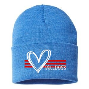 Bulldogs Team Pride School Spirit White Red Heart Sustainable Knit Beanie