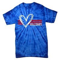 Bulldogs Team Pride School Spirit White Red Heart Tie-Dye T-Shirt