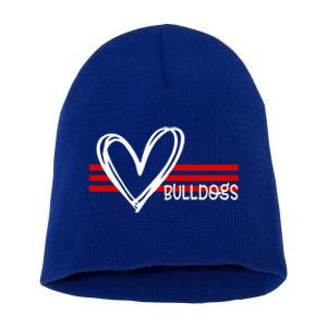 Bulldogs Team Pride School Spirit White Red Heart Short Acrylic Beanie