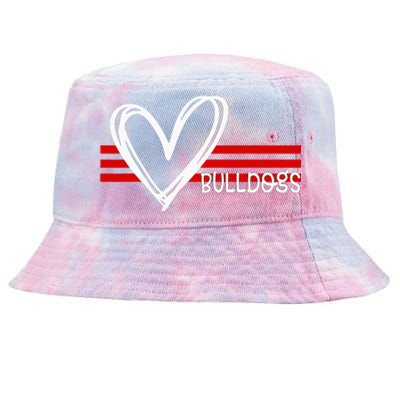 Bulldogs Team Pride School Spirit White Red Heart Tie-Dyed Bucket Hat