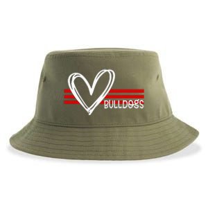 Bulldogs Team Pride School Spirit White Red Heart Sustainable Bucket Hat