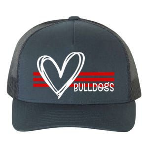 Bulldogs Team Pride School Spirit White Red Heart Yupoong Adult 5-Panel Trucker Hat