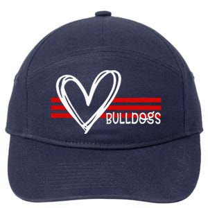 Bulldogs Team Pride School Spirit White Red Heart 7-Panel Snapback Hat