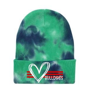 Bulldogs Team Pride School Spirit White Red Heart Tie Dye 12in Knit Beanie