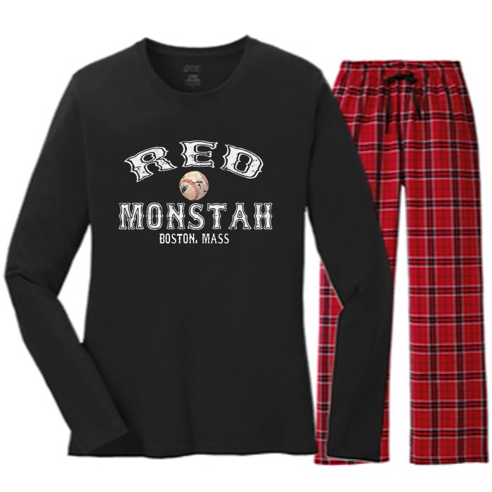 Boston Townie Pride Fans Red Monsta Vintage Fenway Women's Long Sleeve Flannel Pajama Set 