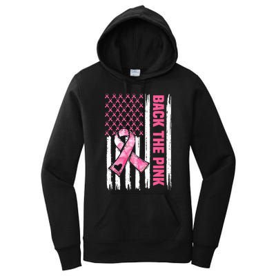 Back The Pink Warrior Flag American Breast Cancer Awareness Women's Pullover Hoodie