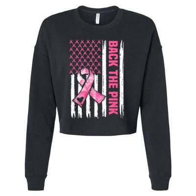 Back The Pink Warrior Flag American Breast Cancer Awareness Cropped Pullover Crew