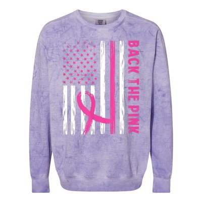 Back The Pink Ribbon Flag Breast Cancer Warrior Men Women Colorblast Crewneck Sweatshirt