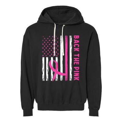 Back The Pink Ribbon Flag Breast Cancer Warrior Men Women Garment-Dyed Fleece Hoodie