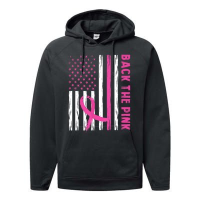 Back The Pink Ribbon Flag Breast Cancer Warrior Men Women Performance Fleece Hoodie