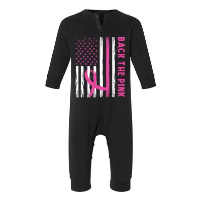 Back The Pink Ribbon Flag Breast Cancer Warrior Men Women Infant Fleece One Piece