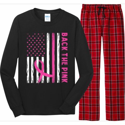 Back The Pink Ribbon Flag Breast Cancer Warrior Men Women Long Sleeve Pajama Set