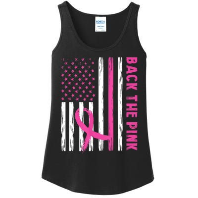 Back The Pink Ribbon Flag Breast Cancer Warrior Men Women Ladies Essential Tank