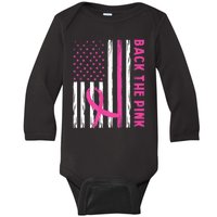 Back The Pink Ribbon Flag Breast Cancer Warrior Men Women Baby Long Sleeve Bodysuit