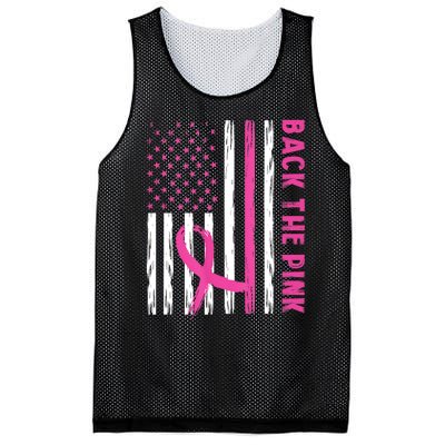 Back The Pink Ribbon Flag Breast Cancer Warrior Men Women Mesh Reversible Basketball Jersey Tank