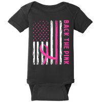 Back The Pink Ribbon Flag Breast Cancer Warrior Men Women Baby Bodysuit