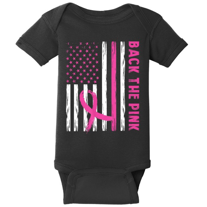 Back The Pink Ribbon Flag Breast Cancer Warrior Men Women Baby Bodysuit