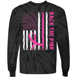 Back The Pink Ribbon Flag Breast Cancer Warrior Men Women Tie-Dye Long Sleeve Shirt