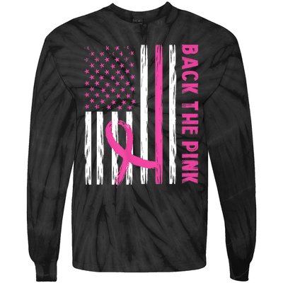 Back The Pink Ribbon Flag Breast Cancer Warrior Men Women Tie-Dye Long Sleeve Shirt