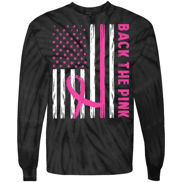 Back The Pink Ribbon Flag Breast Cancer Warrior Men Women Tie-Dye Long Sleeve Shirt