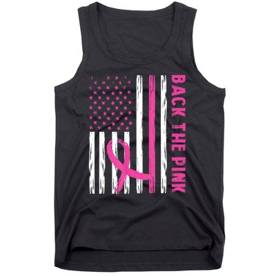 Back The Pink Ribbon Flag Breast Cancer Warrior Men Women Tank Top